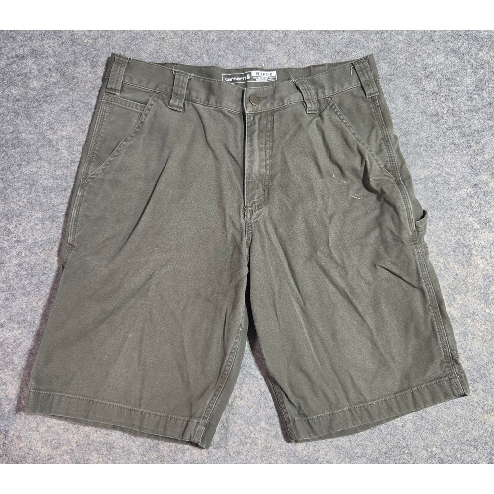 Carhartt Mens Relaxed Fit Canvas Carpenter Shorts Olive Green 33x11 *Distressed*
